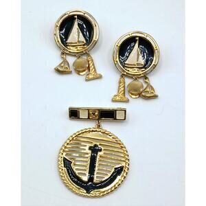 Vintage Nautical Brooch and Post Earrings